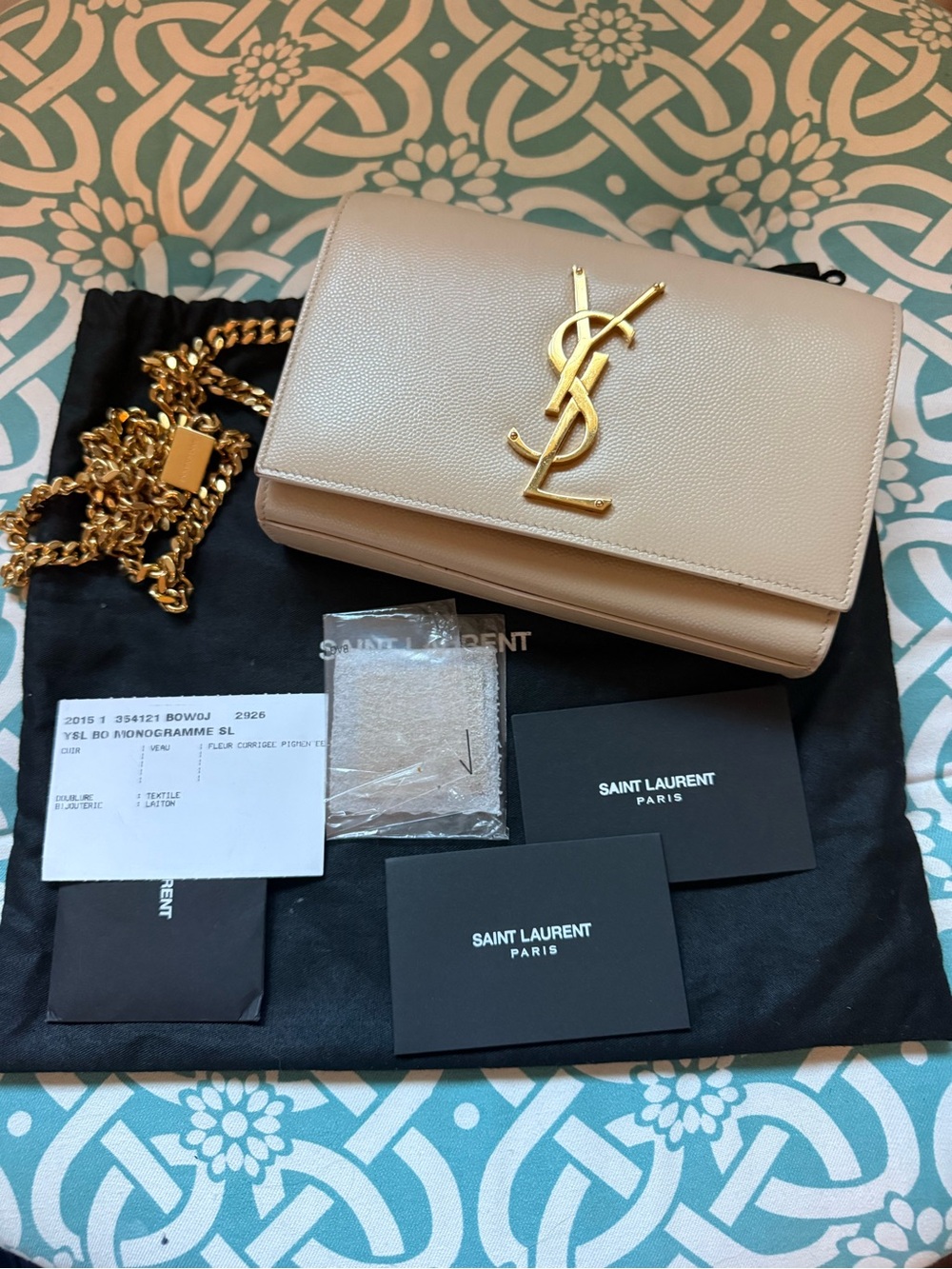 Saint Laurent Beige Monogramme Crossbody Bag with Gold Hardware